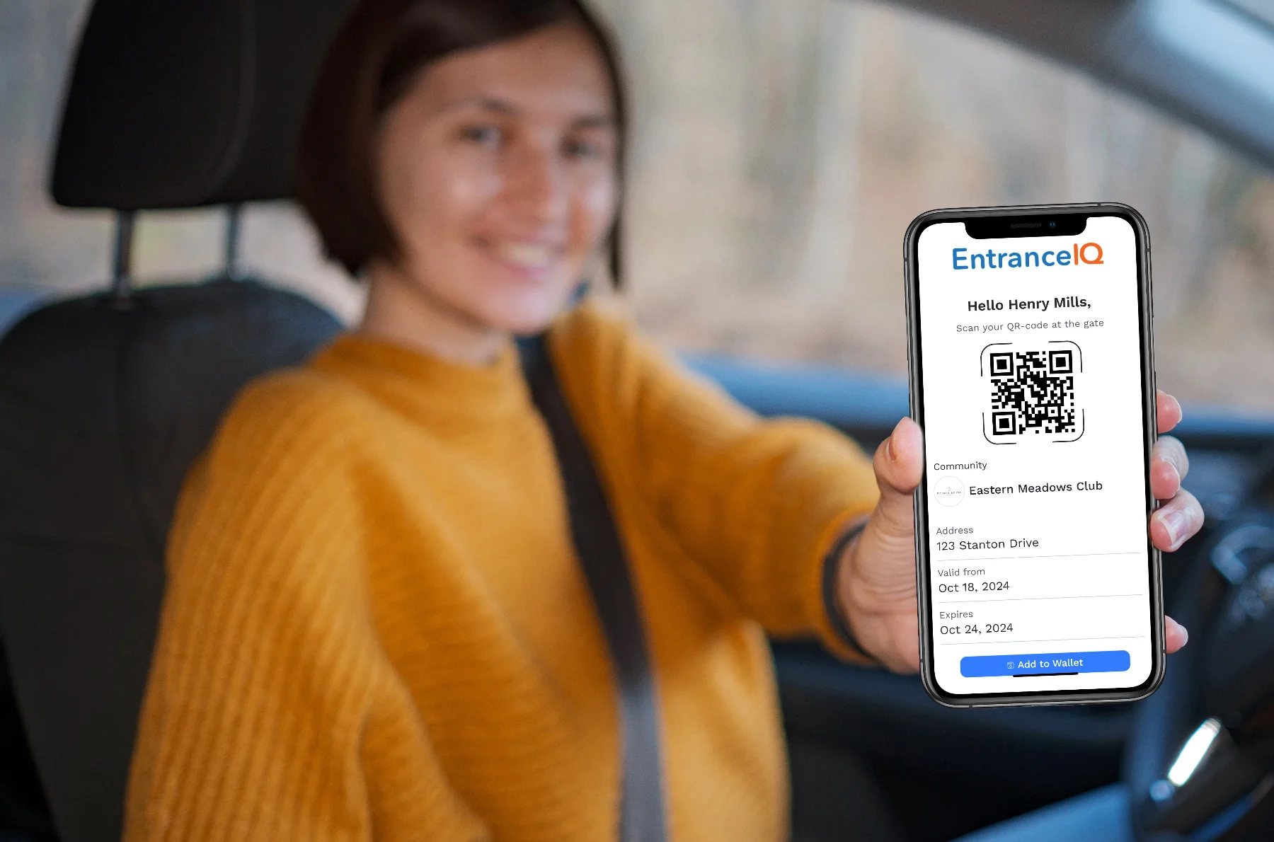 Young Woman Car Shows EIQ-Passport QR Code Pass
